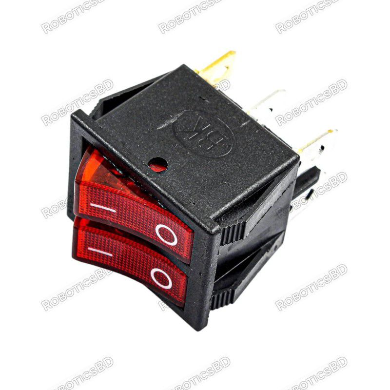 250V AC 20A 6 PIN Double Rocker Switch - Red Light Robotics Bangladesh