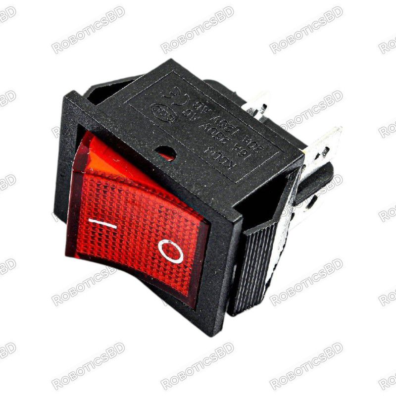 250V AC 16A 4 PIN Rocker Switch - Red Light Robotics Bangladesh