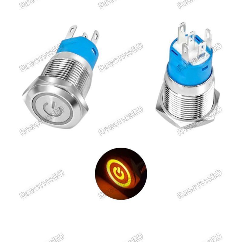 Metal Power Self-Locking Switch with Orange- 16mm Latching Robotics Bangladesh