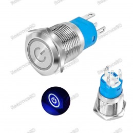 Metal Power Pushbutton with Blue LED Ring - 16mm Momentary Robotics Bangladesh