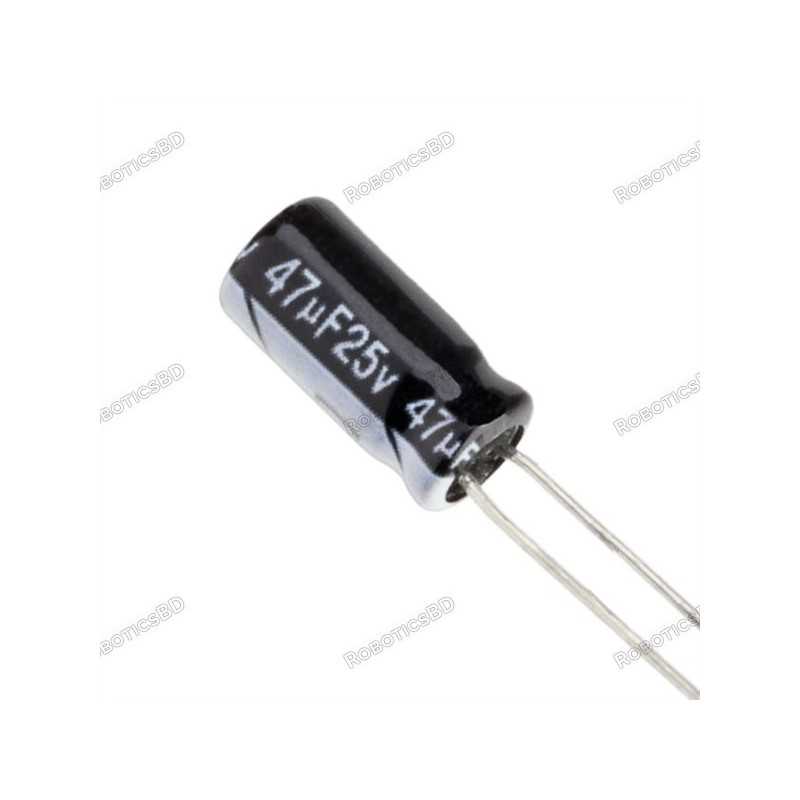 47uF 25V Capacitor (pack of 5) Robotics Bangladesh