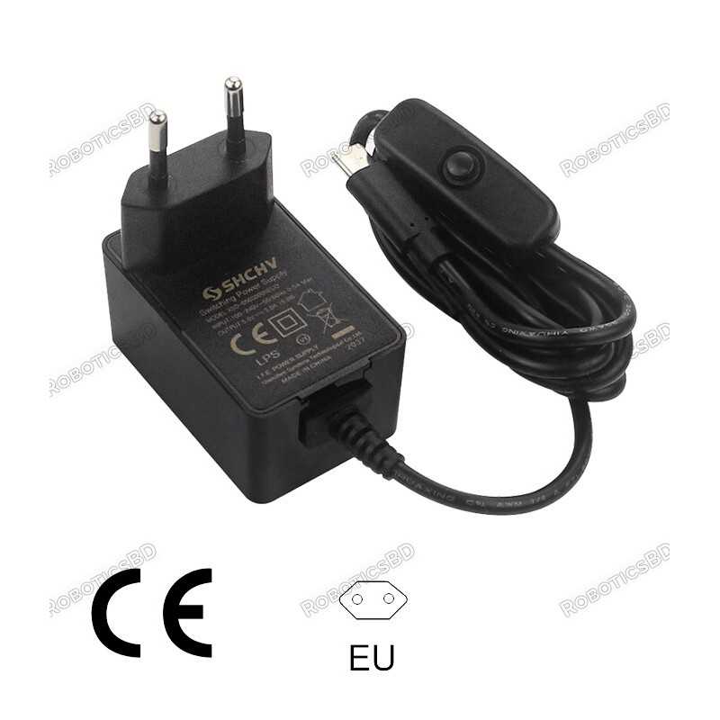 Raspberry Pi 4 Power Supply 5V 3A USB Type C Robotics Bangladesh