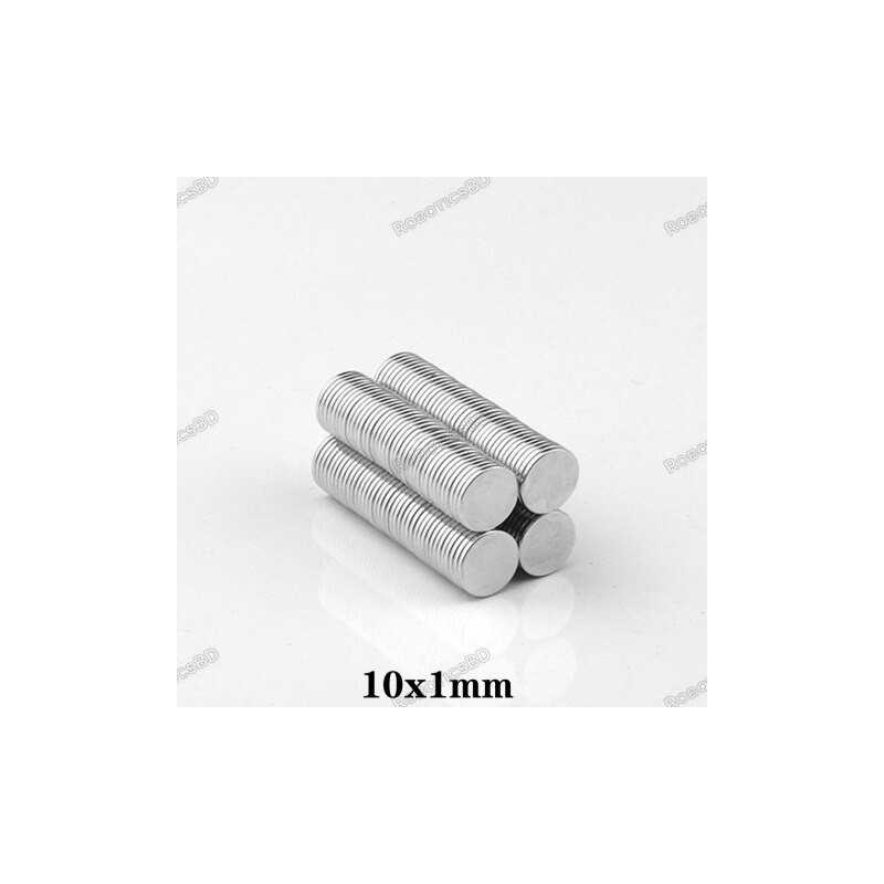 Neodymium Disc Magnet N35 - 10 x 1 mm Robotics Bangladesh