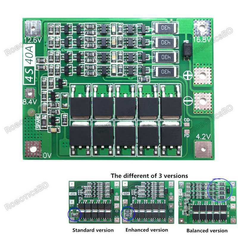 4S 40A 14.8V 18650 Lithium Battery BMS PCB Protection Board Robotics Bangladesh