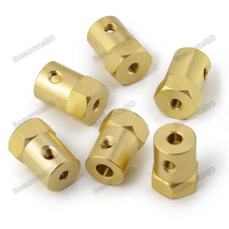 3-8mm Diameter Motor Shaft Brass Hex Coupler Robotics Bangladesh