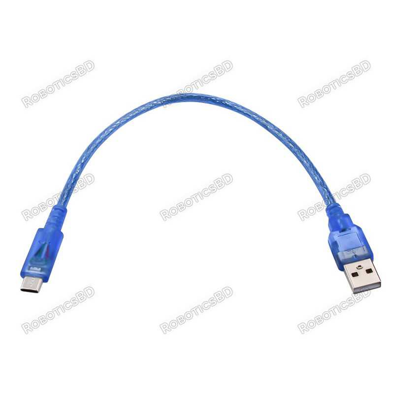 Shielded Blue USB Type-C Cable 30cm for Arduino Robotics Bangladesh