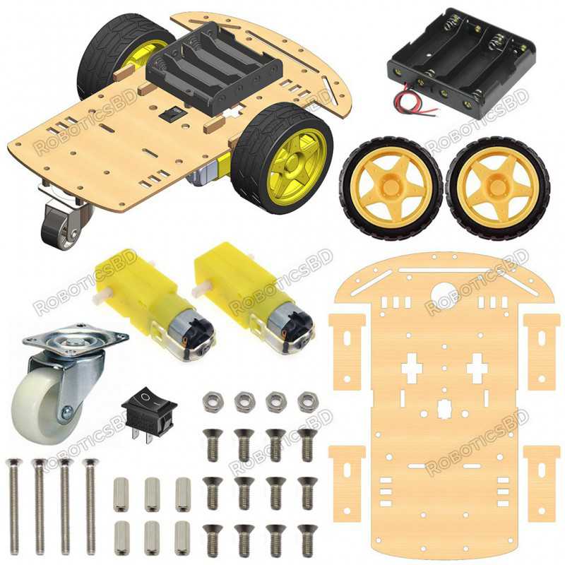 2WD Robotics Wooden Chassis With Motors & Wheels Robotics Bangladesh