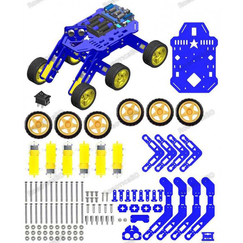 6WD Robotics Rover DIY Blue Chassis With Motors & Wheels Robotics Bangladesh