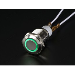 Metal Pushbutton with Green LED Ring - 16mm Momentary Robotics Bangladesh