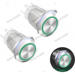 Metal Pushbutton with Green LED Ring - 16mm Momentary Robotics Bangladesh