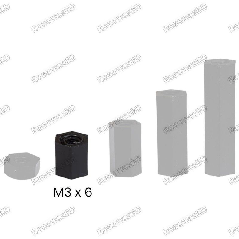M3x6 Nylon Hex Spacer Standoff Female - Female Robotics Bangladesh