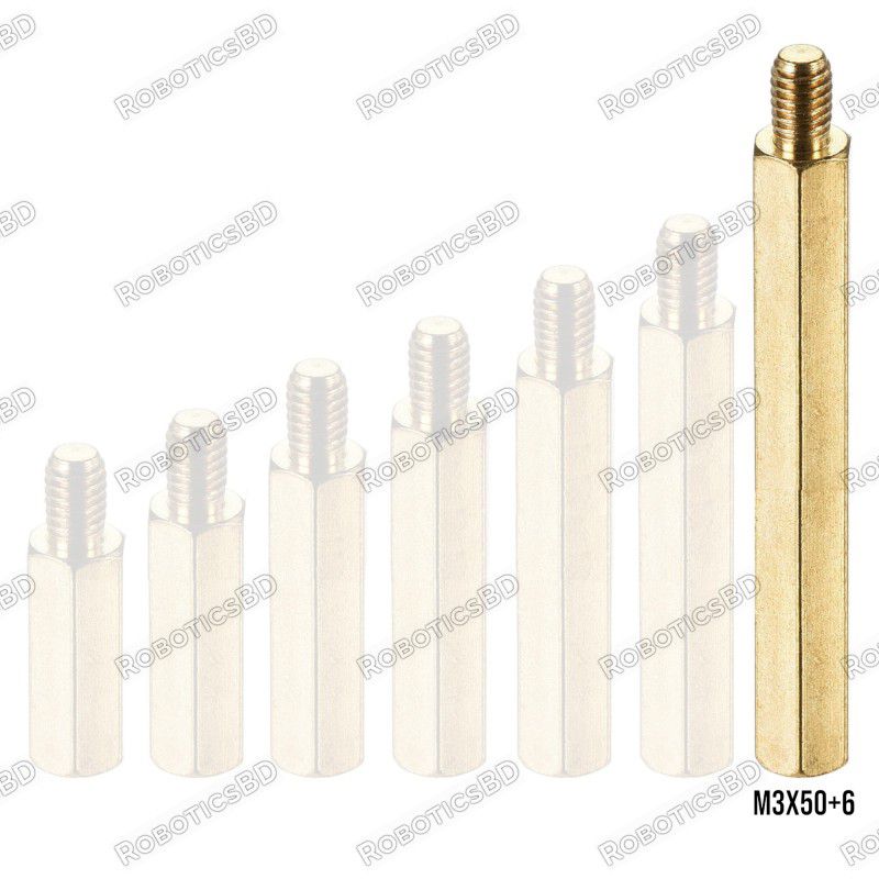 M3x50+6 Brass Hex Spacer Standoff Male - Female Robotics Bangladesh