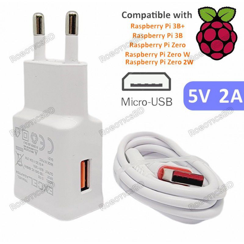 Raspberry Pi 5V Power Supply Adapter Micro USB Robotics Bangladesh