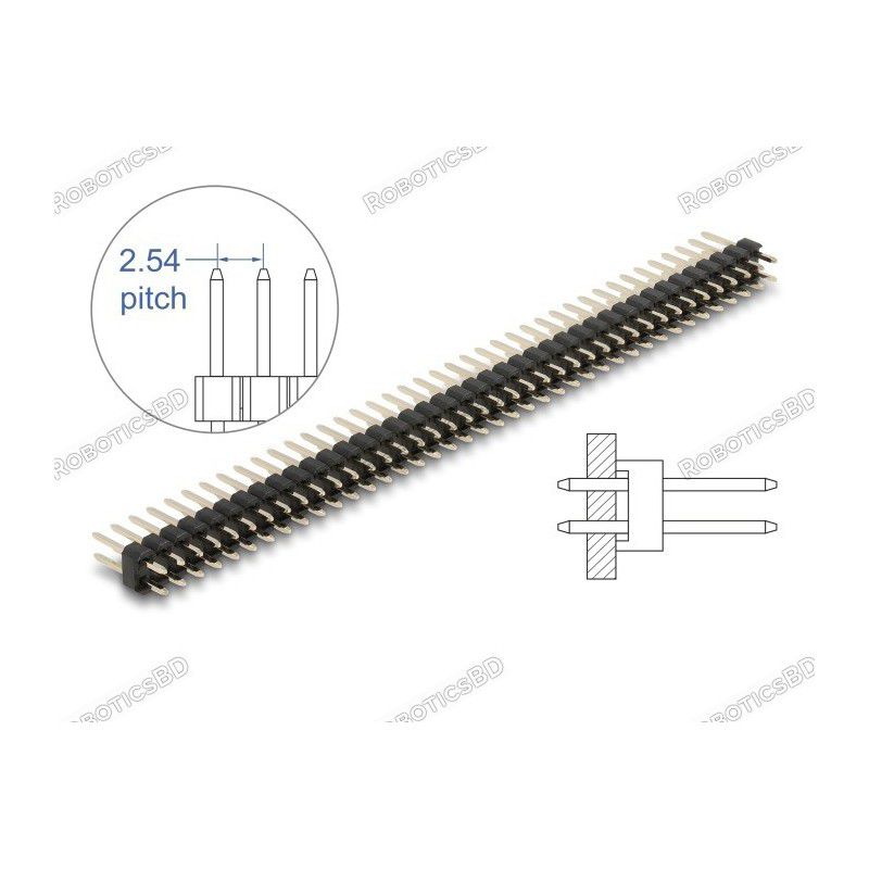 40 Pin 2.54mm Pitch Male Double Row Straight Pin Header Strip Robotics Bangladesh