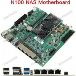 N100 Processor ITX NAS Motherboard with DDR5, 4x 2.5G LAN, Dual M.